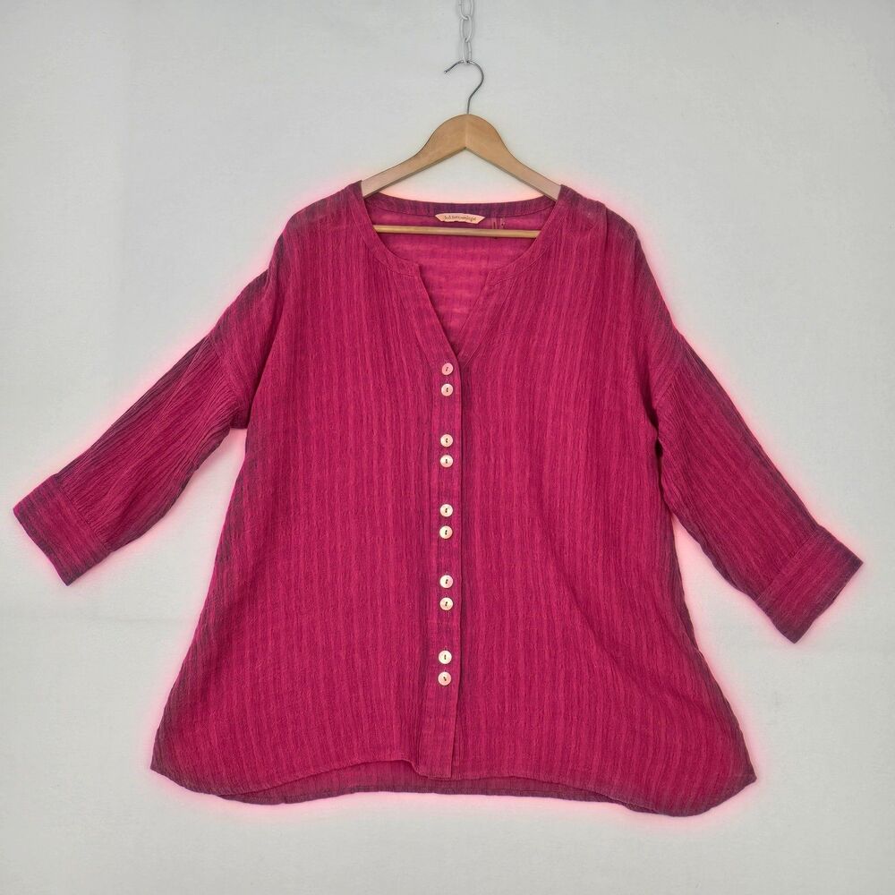Soft Surroundings Womens M Pink Linen Cotton Gauze Textured Tunic Top Blouse